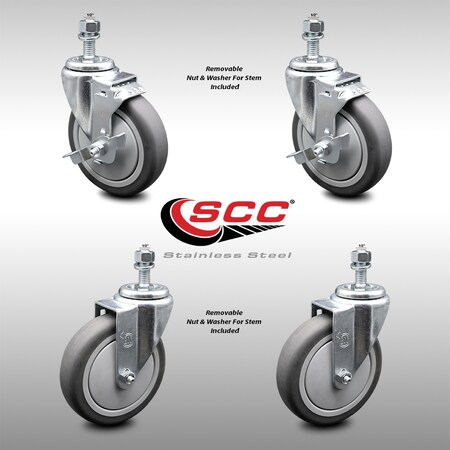 Service Caster 5 Inch SS Thermoplastic Rubber Swivel 1/2 Inch Threaded Stem Caster Brakes, 2PK SCC-SSTS20S514-TPRB-121315-2-TLB-2